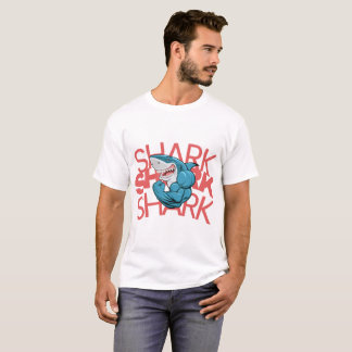 White Half Sleeve Men’s T-Shirt – Shark design 