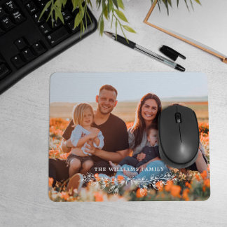 White Half Wreath Overlay Family Photo Mouse Pad