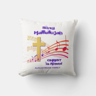 White HALLELUJAH CHRIST IS RISEN Christian Easter Cushion