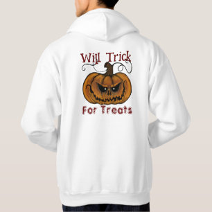 WHITE HALLOWEEN HOODIE WILL TRICK FOR TREATS