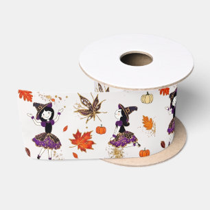 White Halloween Little Witch Satin Ribbon