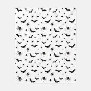 White Halloween Scary Bats and Spiders Pattern Fleece Blanket