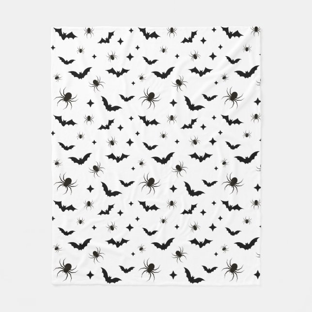 White Halloween Scary Bats and Spiders Pattern Fleece Blanket (Front)