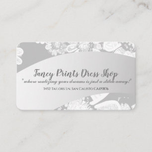 White Hand-drawn Floral Silvery Grey Business Card