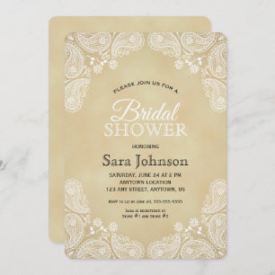 White Hand Drawn Paisley, Rustic Bridal Shower Invitation