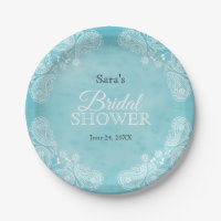 White Hand Drawn Paisley Teal Rustic Bridal Shower