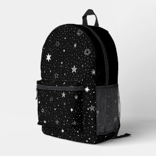 White Hand Drawn Stars On Black Printed Backpack