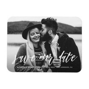 White Hand Lettered Script Photo Save the Date Magnet