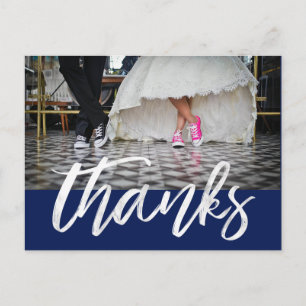 White Hand Lettered Thank You Fun Photo Wedding Postcard