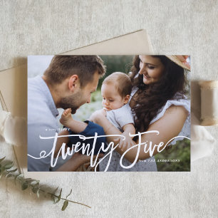 White Hand Lettering Happy New Year Photo Holiday Card