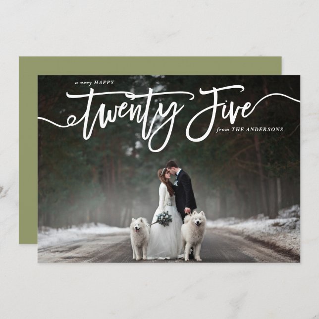 White Hand Lettering Photo Happy New Year Holiday Card (Front/Back)