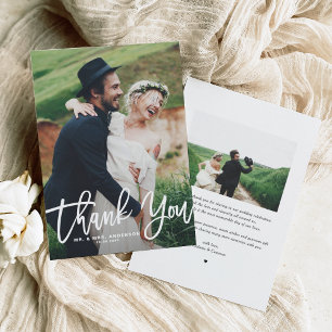 White Hand Lettering Photo Wedding Thank You Card