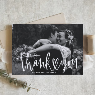 White Hand Lettering with Heart Wedding Thank You Card