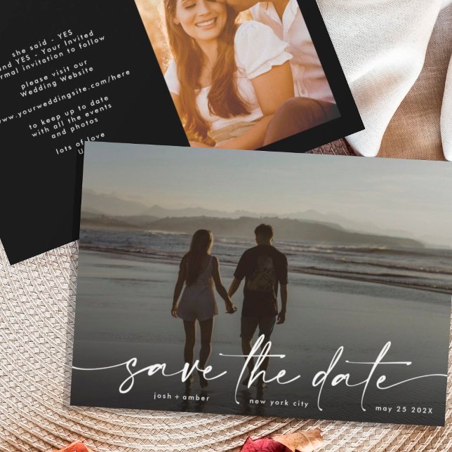 White Hand written Modern Photo Ice White Save The Date (Creator Uploaded)