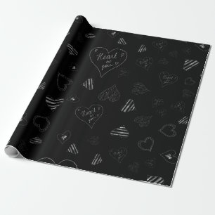 White Handdrawn Hearts Valentine Wrapping Paper