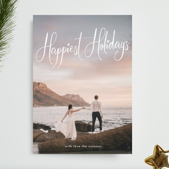 White Handwriting Happiest Holiday Photo Card (Creator Uploaded)