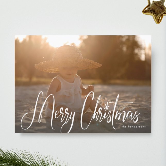 White Handwriting Merry Christmas Photo Card (Creator Uploaded)