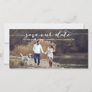 White Handwritten Script Photo Save Our Date II Save The Date