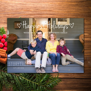 White Happiest Holidays Photo Flat Card