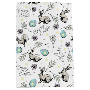 White Happy Easter Name Bunny Medium Gift Bag