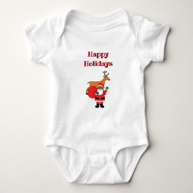 White Happy Holidays African American Santa Claus Baby Bodysuit (Front)