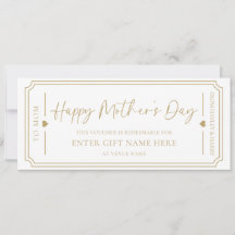 White Happy Mother's Day Gift Voucher Card