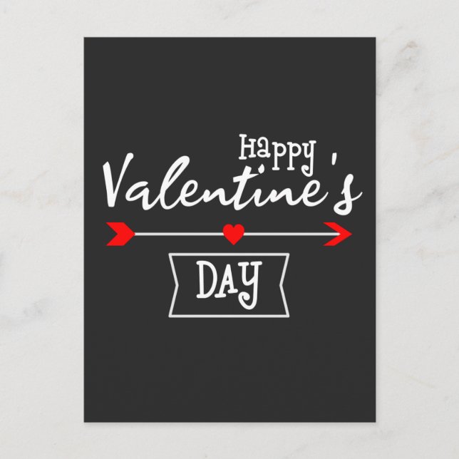 White Happy Valentines Day with Arrow Heart Postcard (Front)