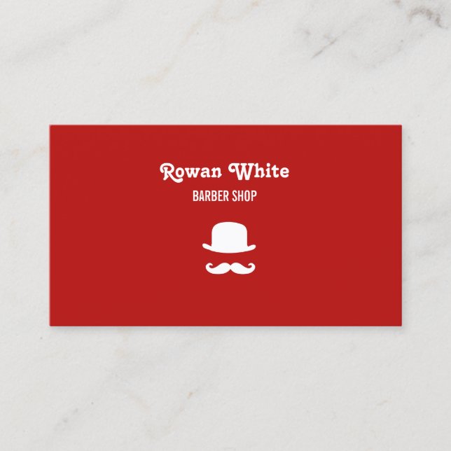 White hat and moustache silhouette red business card (Front)