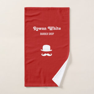 White hat and moustache silhouette red hand towel