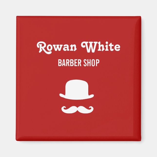 White hat and moustache silhouette red magnet (Front)