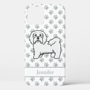 White Havanese Cartoon Dog Illustration & Name iPhone 12 Case