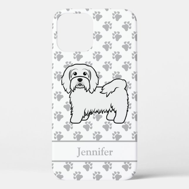 White Havanese Cartoon Dog Illustration & Name Case-Mate iPhone Case (Back)
