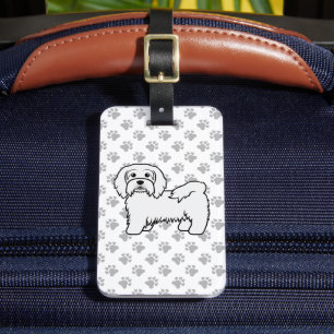 White Havanese Cute Cartoon Dog & Custom Text Luggage Tag