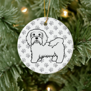 White Havanese Cute Cartoon Dog Illustration Ceramic Ornament