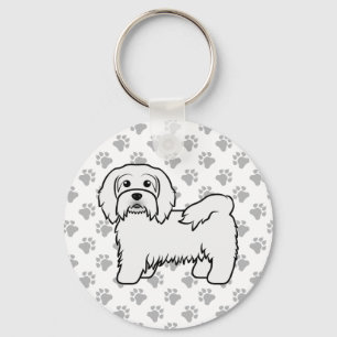 White Havanese Cute Cartoon Dog Illustration Key Ring