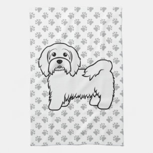 White Havanese Cute Cartoon Dog Illustration Tea Towel