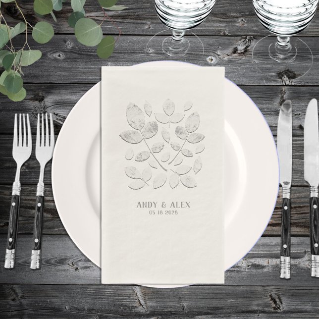 White Haven Leaf Wedding Ecru Beige Napkin (Creator Uploaded)