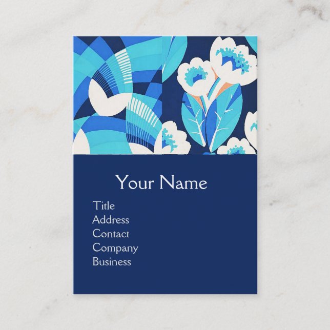 WHITE HAWAII BLUE FLOWERS BOLD FLORAL MONOGRAM BUSINESS CARD (Front)