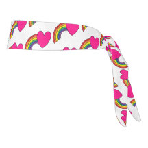 White Headband With Pink Hearts and Rainbows