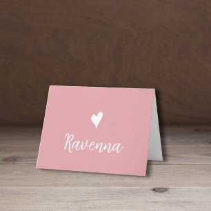 White Heart and Handwritten Name Blush Rose Note Card