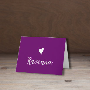 White Heart and Handwritten Name Plum Purple Note Card
