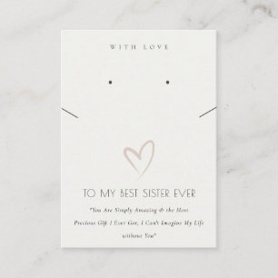 WHITE HEART BEST SISTER GIFT NECKLACE EARRING PLACE CARD