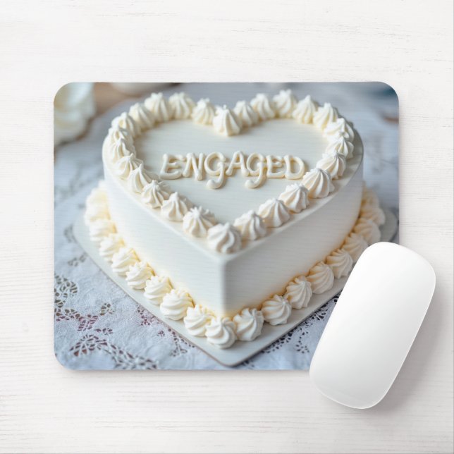 White Heart Cake For Engagement Mouse Pad (With Mouse)