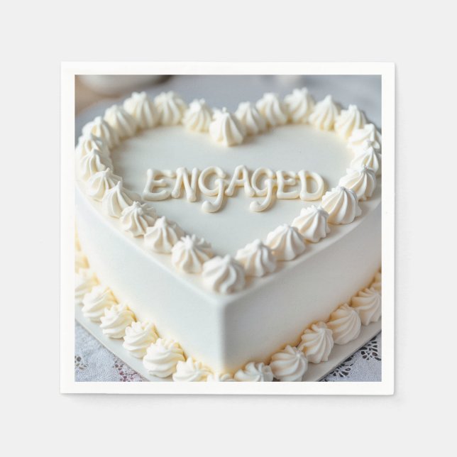 White Heart Cake For Engagement Napkin (Front)
