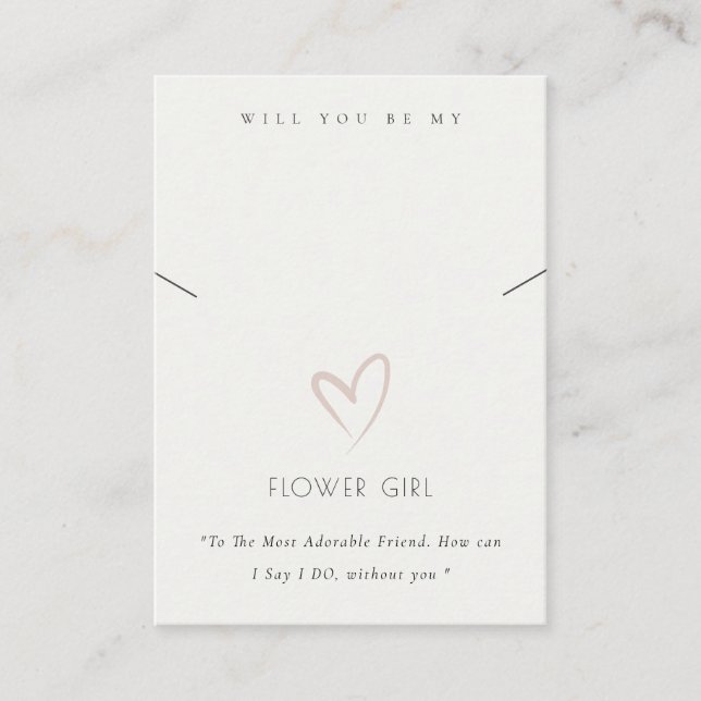 WHITE HEART FLOWER GIRL GIFT NECKLACE DISPLAY PLACE CARD (Front)