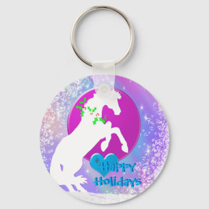 White Heart Horses V Holiday (Colourful Haze) Key Ring