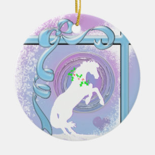 White Heart Horses V Holiday (Pink/Lav Swirl/Wind) Ceramic Ornament