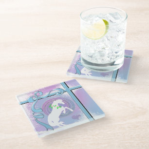 White Heart Horses V Holiday (Pink/Lav Swirl/Wind) Glass Coaster