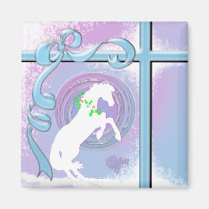 White Heart Horses V Holiday (Pink/Lav Swirl/Wind) Magnet