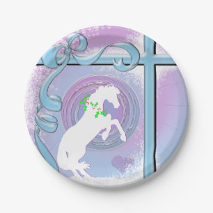 White Heart Horses V Holiday (Pink/Lav Swirl/Wind) Paper Plate